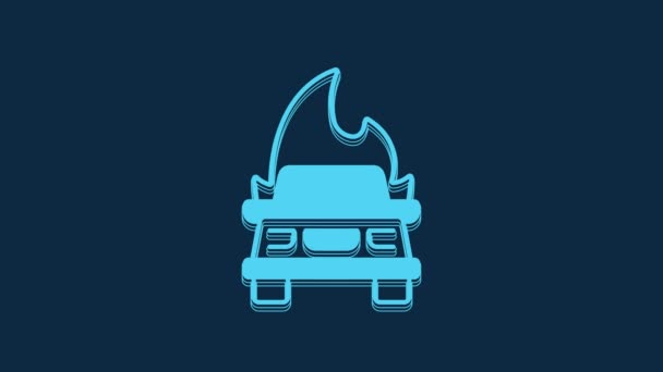 Niebieska Ikona Płonącego Samochodu Odizolowana Niebieskim Tle Koncepcja Ubezpieczenia Samochód — Wideo stockowe