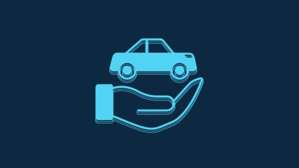 Синий Значок Страхования Автомобилей Выделен Синем Фоне Концепция Страхования Безопасность — стоковое видео