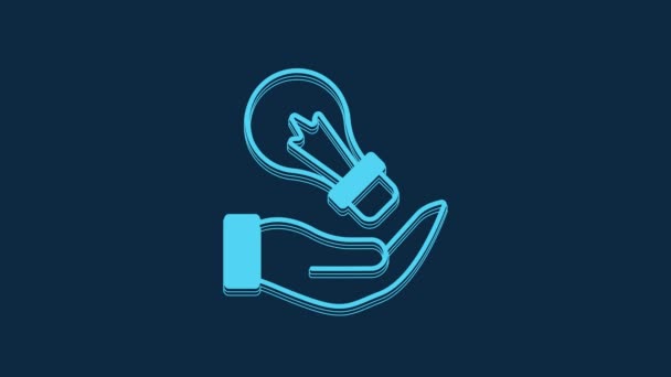 Lâmpada Luz Azul Mão Com Conceito Ícone Ideia Isolado Fundo — Vídeo de Stock
