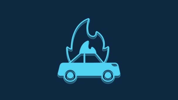 Blue Burning Car Icon Isolated Blue Background Insurance Concept Car — Stock Video