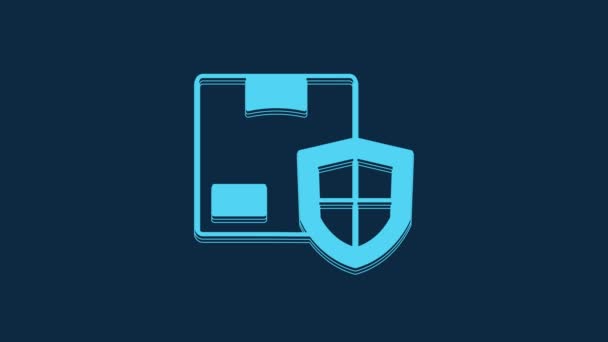 Blue Delivery Security Иконкой Shield Выделенной Синем Фоне Страховка Доставки — стоковое видео