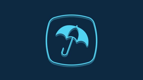 青い背景に青い傘のアイコンが孤立しています 保険の概念 防水アイコン セキュリティの概念 4Kビデオモーショングラフィックアニメーション — ストック動画