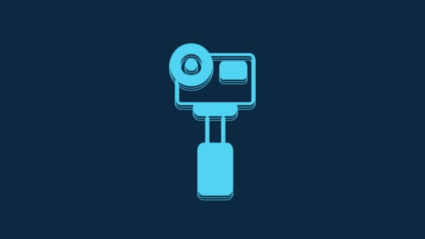Blue Action Extreme Camera Icon Isolated Blue Background Video Camera — Stockvideo
