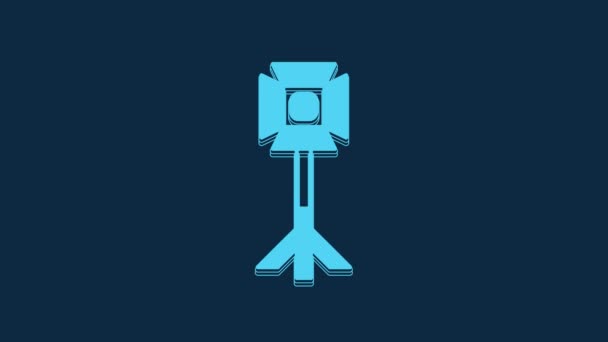 Żarówka Blue Studio Ikonie Softbox Izolowane Niebieskim Tle Projekt Odbicia — Wideo stockowe