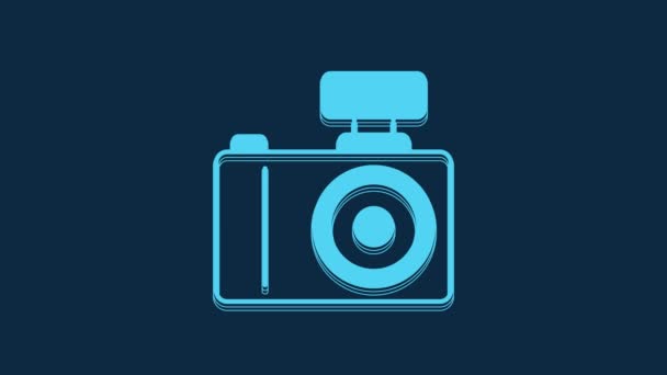 蓝光相机图标隔离在蓝色背景上 脚踏相机 数字摄影 4K视频运动图形动画 — 图库视频影像
