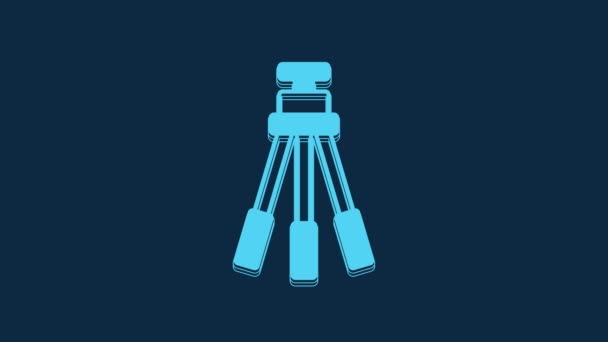 青色の背景に隔離された青い三脚アイコン 4Kビデオモーショングラフィックアニメーション — ストック動画