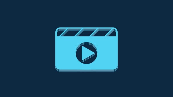 Μπλε Ταινία Clapper Εικονίδιο Απομονώνονται Μπλε Φόντο Σκακιέρα Για Ταινίες — Αρχείο Βίντεο
