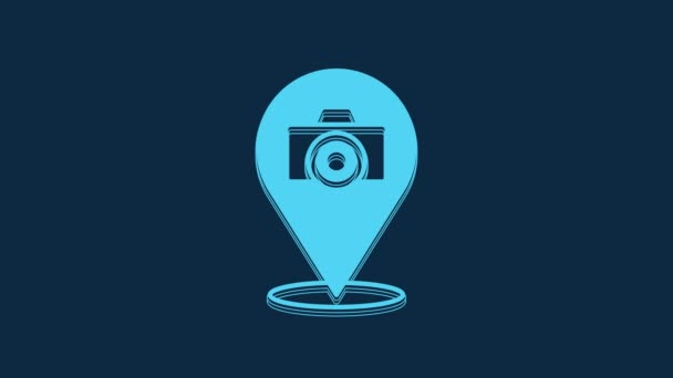 青の背景に隔離された青の写真カメラアイコン フォトカメラ デジタル写真 4Kビデオモーショングラフィックアニメーション — ストック動画