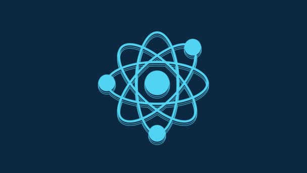 Blue Atom Icon Isolated Blue Background Symbol Science Education Nuclear — Vídeo de stock