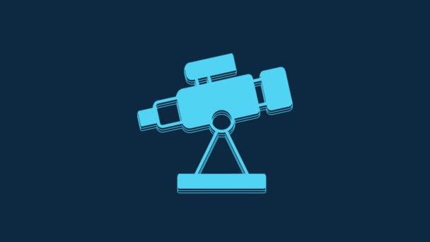 Blue Telescope Icon Isolated Blue Background Scientific Tool Education Astronomy — Stockvideo