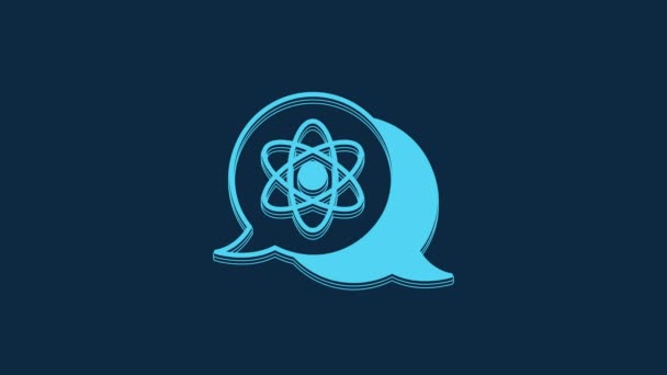 Blue Atom Icon Isolated Blue Background Symbol Science Education Nuclear — Vídeo de Stock