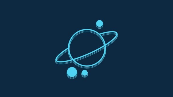 Blue Planet Saturn Planetary Ring System Icon Isolated Blue Background — Video Stock