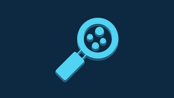 Blue Microorganisms Magnifier Icon Isolated Blue Background Bacteria Germs Cell — Vídeo de Stock