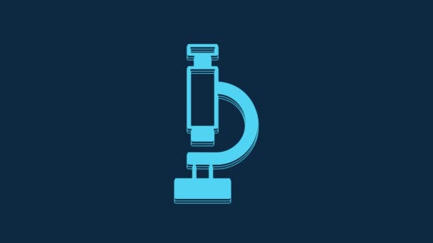 Blue Microscope Icon Isolated Blue Background Chemistry Pharmaceutical Instrument Microbiology — Stock Video