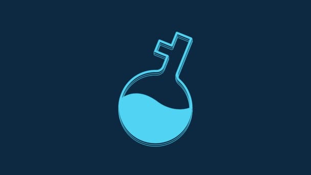 蓝色试管和瓶化学实验室测试图标隔离在蓝色背景 实验室玻璃器皿标志 4K视频运动图形动画 — 图库视频影像