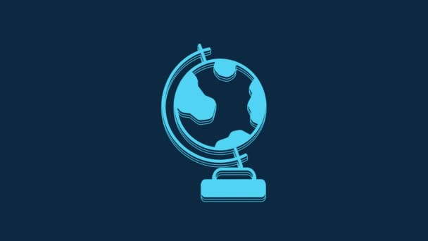 Blue Earth Globe Icon Isolated Blue Background Video Motion Graphic — Stockvideo