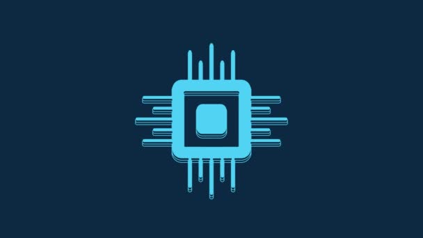 Blue Computer Processor Microcircuits Cpu Icon Isolated Blue Background Chip — Video