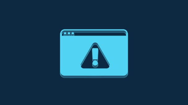 Blue Browser Exclamation Mark Icon Isolated Blue Background Alert Message — Αρχείο Βίντεο