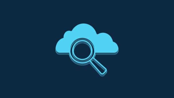Blue Search Cloud Computing Icon Isolated Blue Background Magnifying Glass — Vídeos de Stock