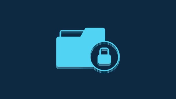 Blue Folder Lock Icon Isolated Blue Background Closed Folder Padlock — Vídeo de Stock