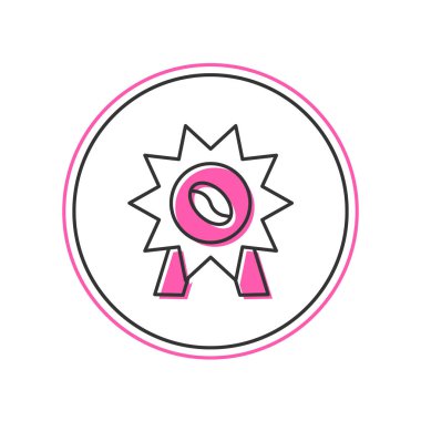 Beyaz arka planda izole edilmiş kahve ikonu için ana hatları doldurulmuş. Kaliteli kahve rozeti. Vektör