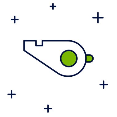 Doldurulmuş Whistle simgesi beyaz arkaplanda izole edildi. Hakem sembolü. Spor ve spor burcu. Vektör