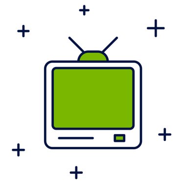 Doldurulmuş Retro TV simgesi beyaz arkaplanda izole edildi. Televizyon tabelası. Vektör