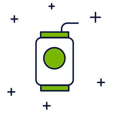 Soda kutusunu beyaz arka planda izole edilmiş saman ikonu içerek doldurdum. Vektör