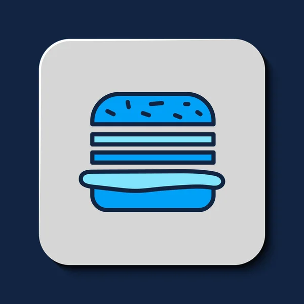 Заполненный Контур Значок Бургер Изолирован Синем Фоне Икона Гамбургера Знак — стоковый вектор