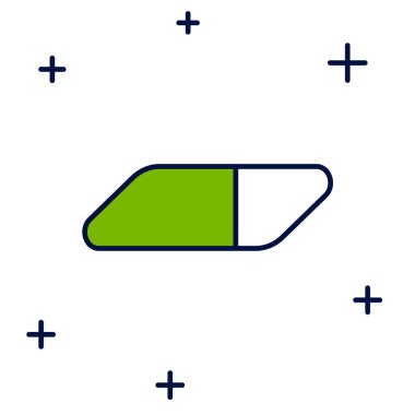 Beyaz arkaplanda izole edilmiş ana hatlı silgi veya kauçuk simgesi. Vektör