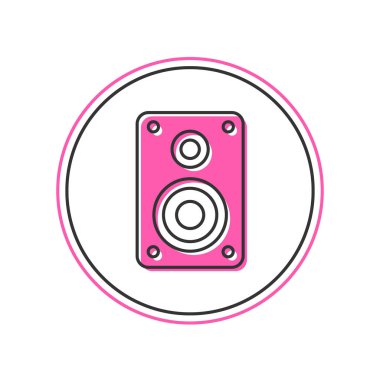 Doldurulmuş Stereo hoparlör simgesi beyaz arkaplanda izole edildi. Ses sistemi hoparlörleri. Müzik ikonu. Müzikal sütun hoparlörü. Vektör