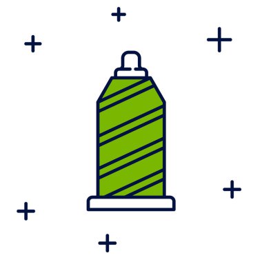 Beyaz arkaplanda izole edilmiş makara simgesi üzerindeki ana hatlı dikiş ipliği. İplik makarası. İplik kutusu. Vektör