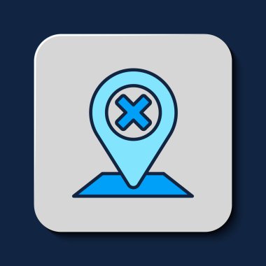 Filled outline Map pin icon isolated on blue background. Navigation, pointer, location, map, gps, direction, place, compass, search concept.  Vector
