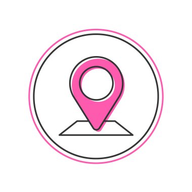 Doldurulmuş Harita iğne simgesi beyaz arkaplanda izole edildi. Navigasyon, işaret, konum, harita, GPS, yön, yer, pusula, arama konsepti. Vektör