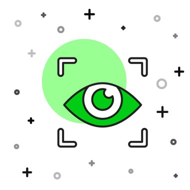 Doldurulmuş göz tarama simgesi beyaz arkaplanda izole edildi. Göz taraması yapılıyor. Güvenlik kontrol sembolü. Siber göz işareti. Vektör