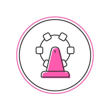 Beyaz arka planda izole edilmiş ana hatlı dönme dolap simgesi. Eğlence parkı. Çocuklar için eğlence parkı, eğlence parkı. Vektör