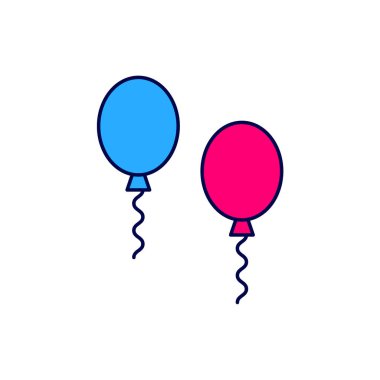 Filled outline Balloons with ribbons icon isolated on white background.  Vector