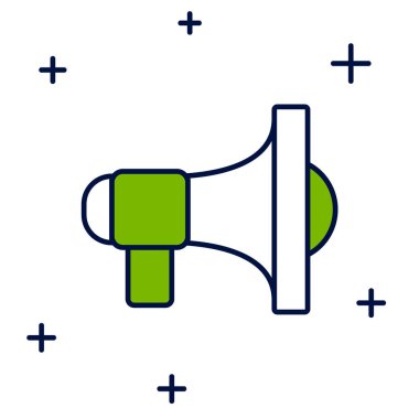 Doldurulmuş ana hatlı Megafon simgesi beyaz arkaplanda izole edildi. Sözcü işareti. Vektör