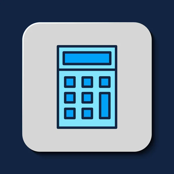 Esquema Rellenado Icono Calculadora Aislado Sobre Fondo Azul Símbolo Contable — Vector de stock