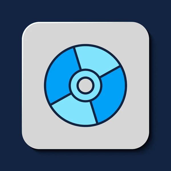 Filled Outline Dvd Disk Icon Isolated Blue Background Compact Disc — Vetor de Stock