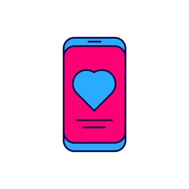 Filled outline Smartphone with heart rate monitor function icon isolated on white background.  Vector