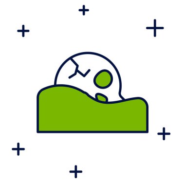 Beyaz arka planda izole edilmiş, zemin simgesindeki insan kafatası ana hatlarıyla dolu. Vektör