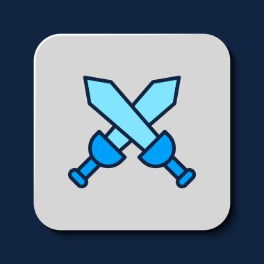 Mavi arka planda izole edilmiş orta çağ kılıç simgesi. Ortaçağ silahı. Vektör