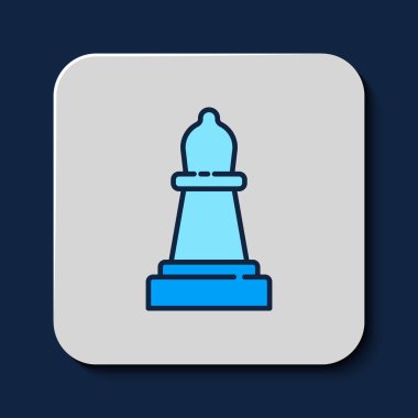 Doldurulmuş satranç simgesi mavi arkaplanda izole edildi. İş stratejisi. Oyun, yönetim, finans. Vektör