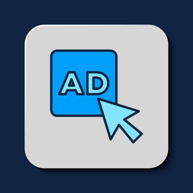 Filled outline Advertising icon isolated on blue background. Concept of marketing and promotion process. Responsive ads. Social media advertising.  Vector