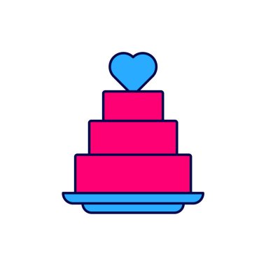 Filled outline Wedding cake with heart icon isolated on white background.  Vector