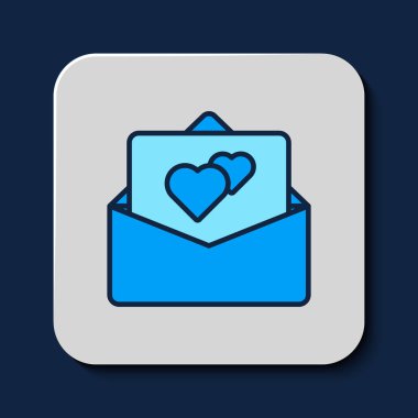 Filled outline Greeting card icon isolated on blue background. Celebration poster template for invitation or greeting card.  Vector