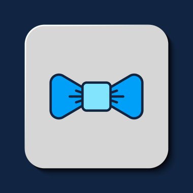 Doldurulmuş çizgili papyon simgesi mavi arkaplanda izole edildi. Vektör