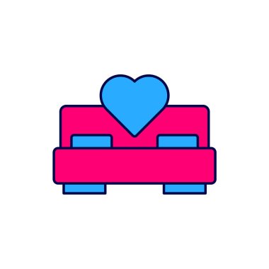 Filled outline Bedroom icon isolated on white background. Wedding, love, marriage symbol. Bedroom creative icon from honeymoon collection.  Vector