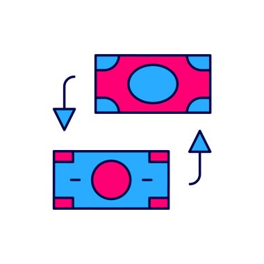 Doldurulmuş para değişim simgesi beyaz arkaplanda izole edildi. Para transferi sembolü. Bankacılık işareti. Vektör